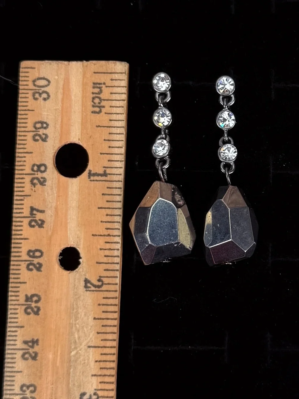 Gray Silvertone Gunmetal bling dangle pierced earrings